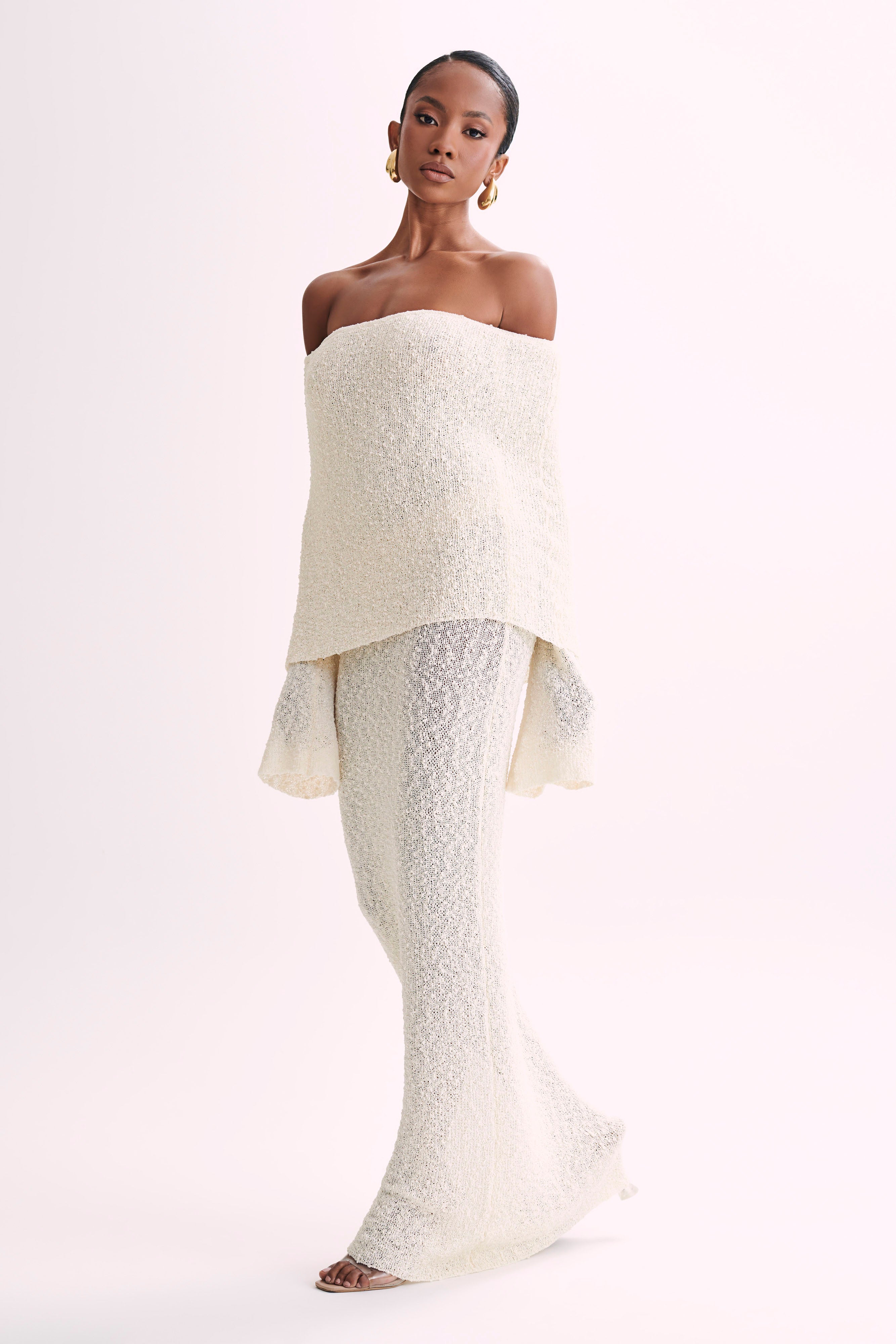 Valentina | Off Shoulder Boucle Maxi Jurk