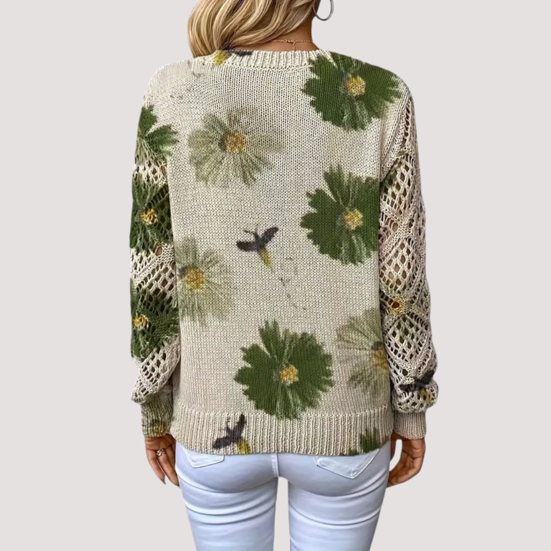 Nancy Dames Trui | Luchtig Gebreid met Bloemen, V-Hals, Comfortabel
