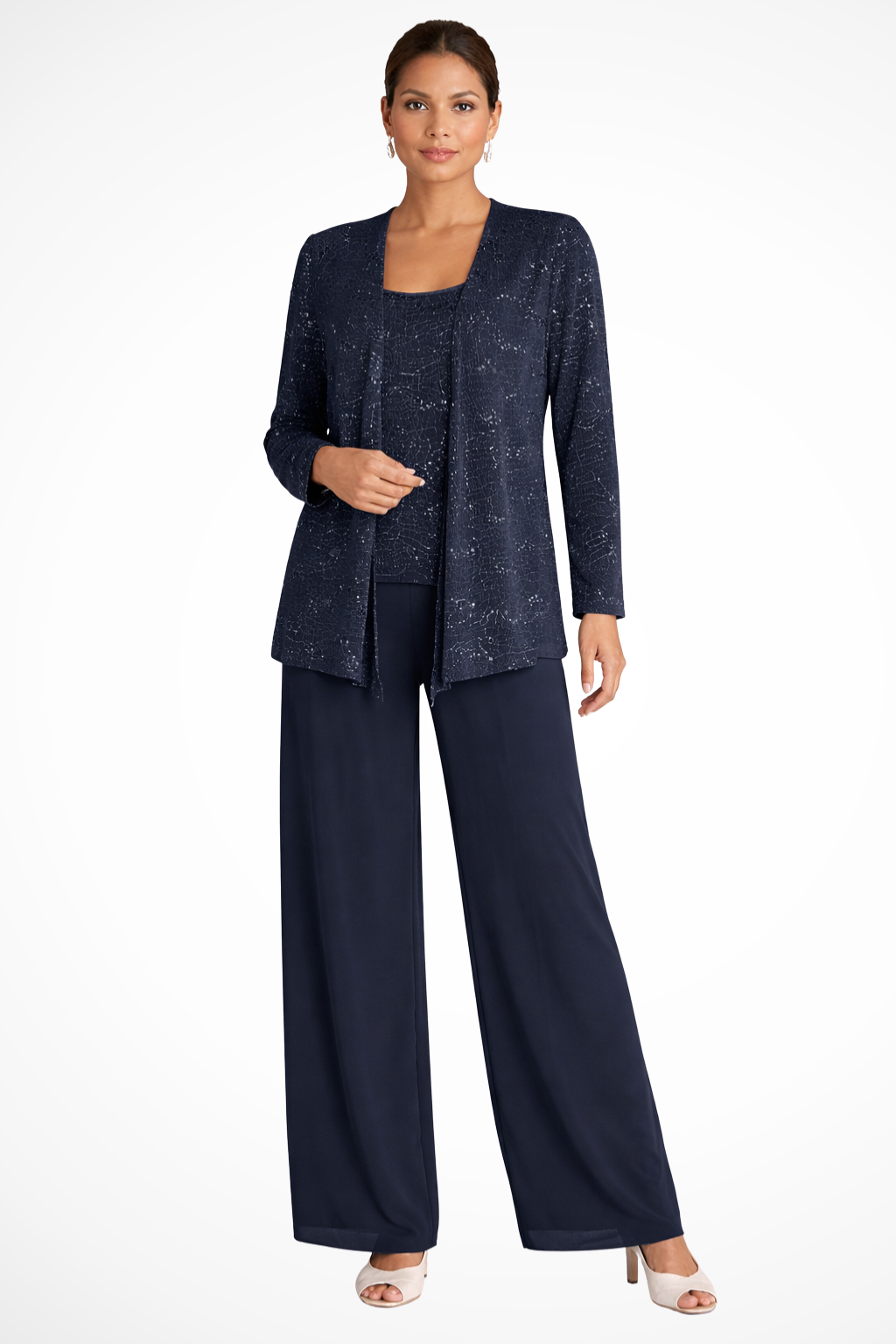 Dames Driedelig Pak met Pailletten en Kant - Wide Leg Broek Gala Outfit