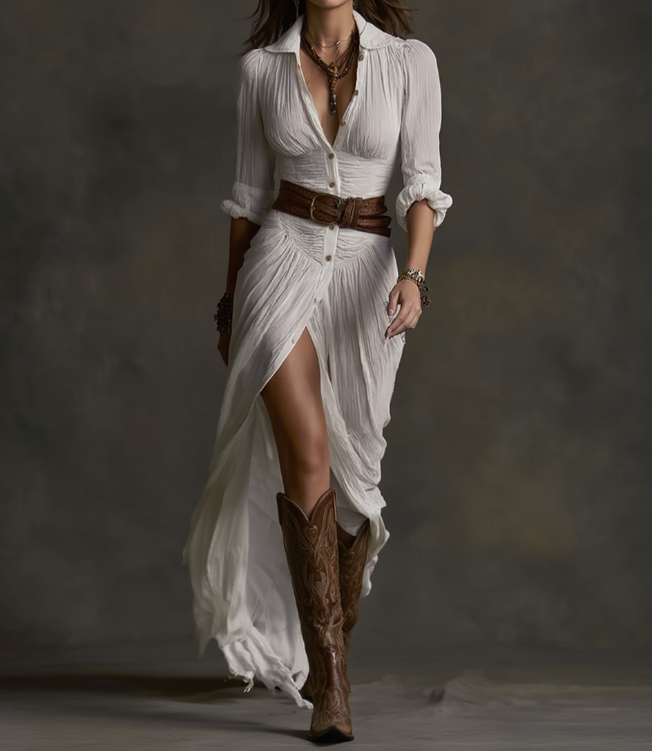 Dames A-lijn Jurk – Met Omgekeerde Kraag, Geschikt voor Lente en Zomer