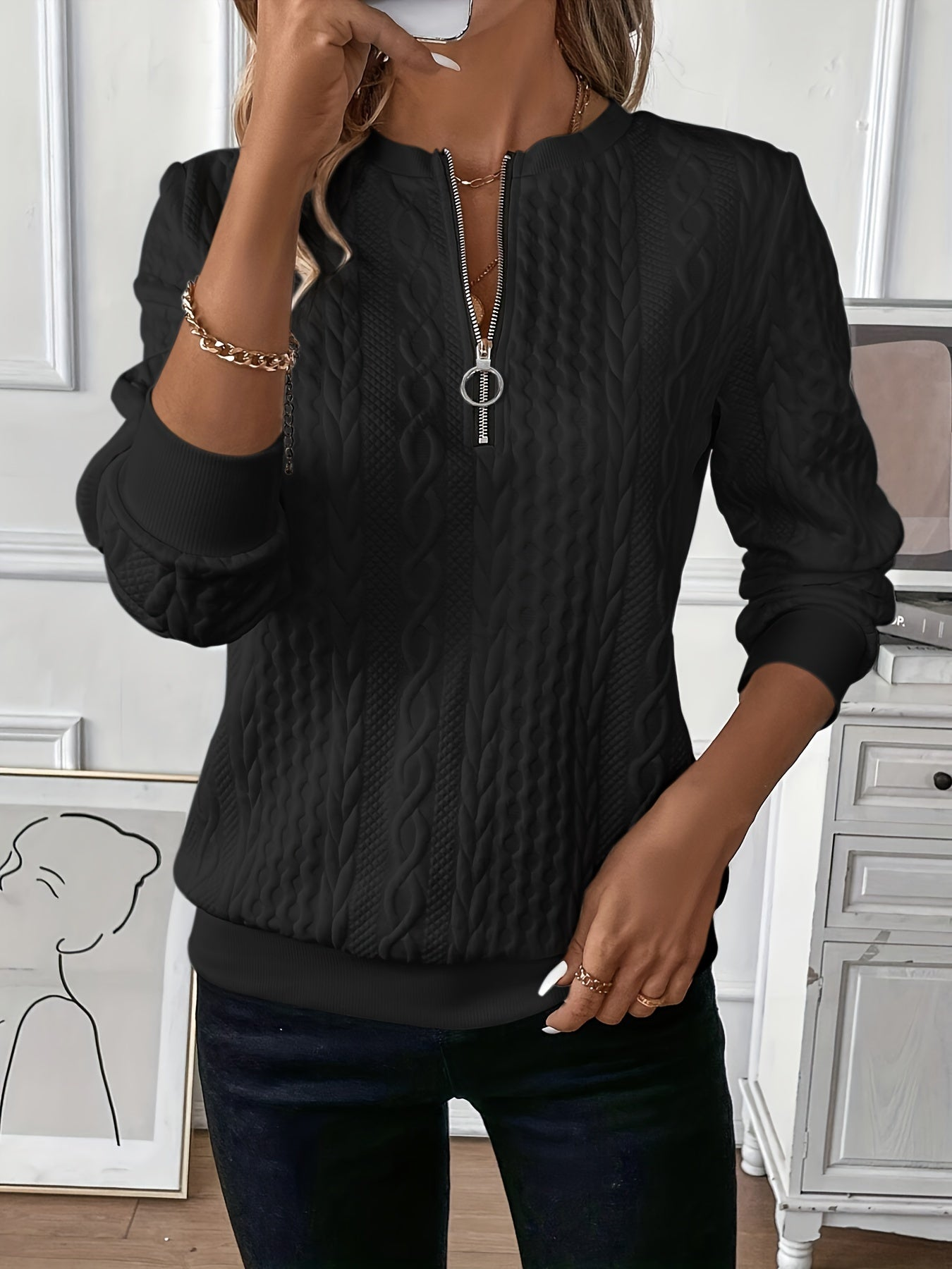 Laila Gebreide Trui Dames | Chic Trui met Rits en Tijdloze Elegantie