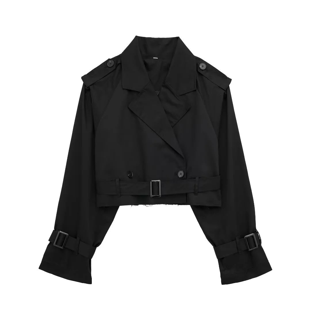 Geesje | Dames Korte Trenchcoat met Cropped Silhouet – Tijdloze Overgangsstijl