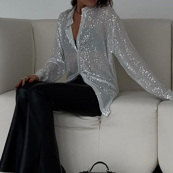 Glimmende Party Top voor Dames met Pailletten | Losvallende Blouse voor Feestelijke Avonden