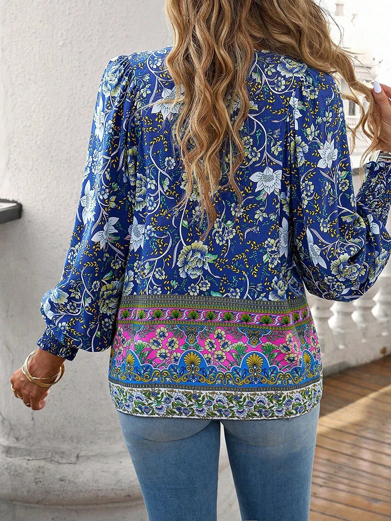 Dames blouse met bloemenprint en boho-stijl – luchtig katoen en verstelbare pasvorm voor zomerse casual outfits