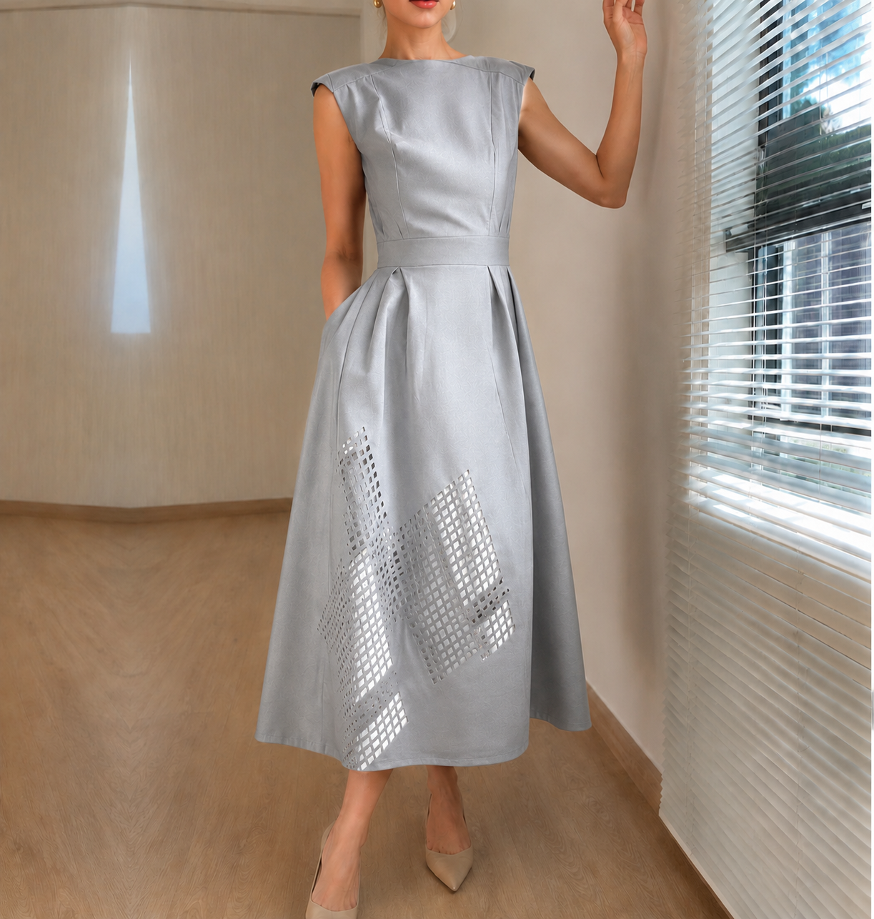 Nanda | Dames Mouwloze Jurk – Halflang – Relaxte Pasvorm – Luxe Ademend Materiaal