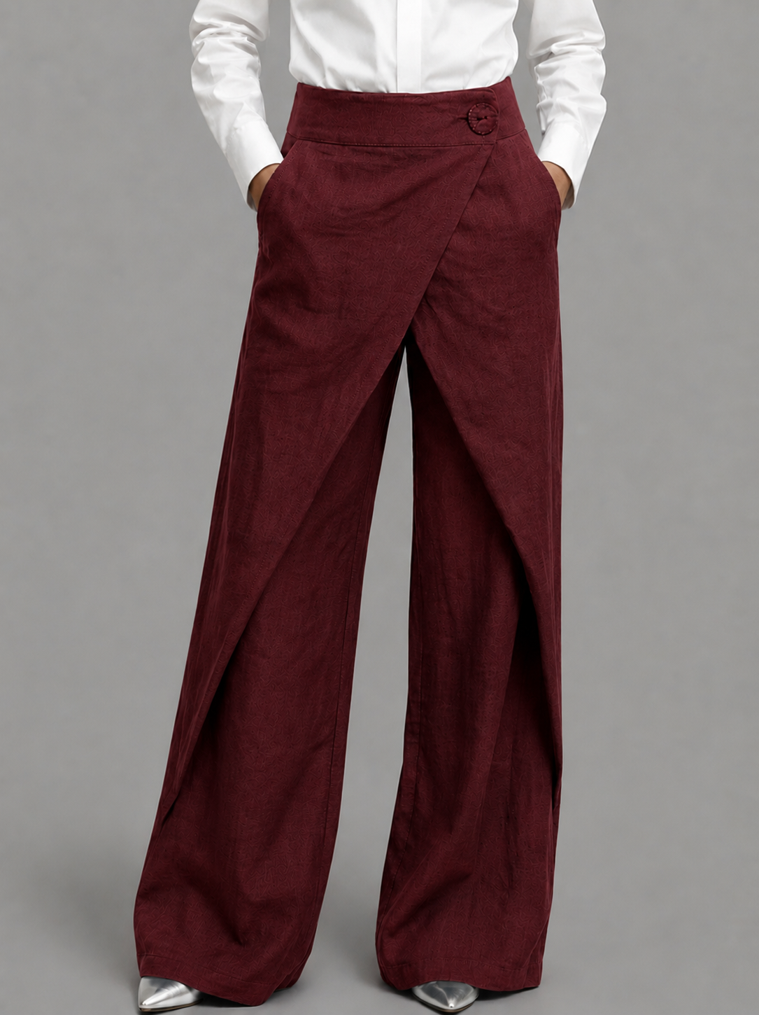 Penelope - Asymmetrische Gelaagde Wijde Broek met Knopen
