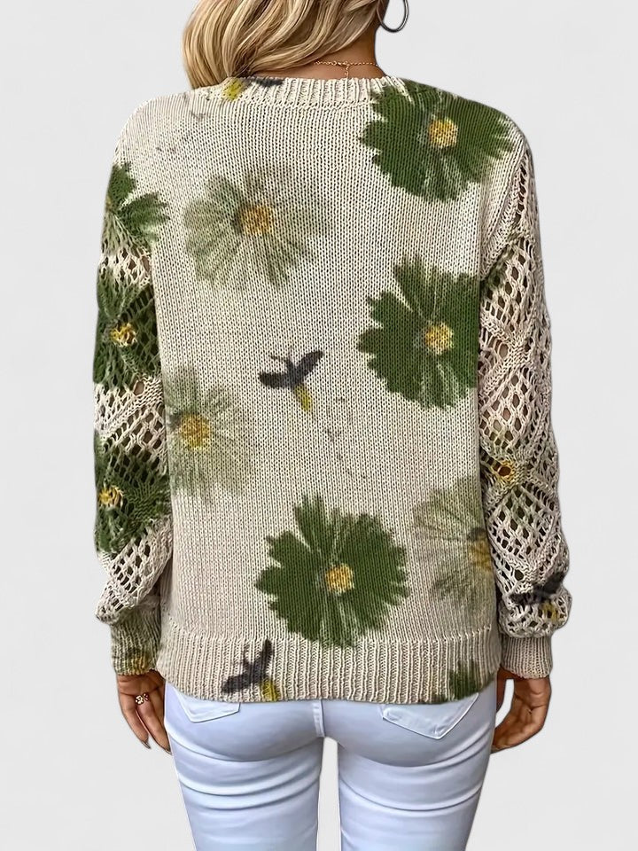 Trui Dames | Luchtige Gebreide Trui met Bloemenprint