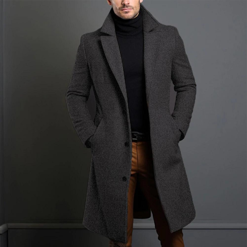 Heren Winterjas Formeel Lange Jas Wollen Look