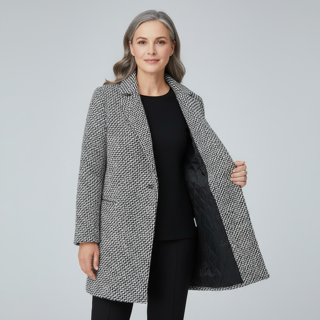 Dames Tijdloze Wolmix Jas – Lange Fit, Zwart, Perfect voor Herfst en Winter