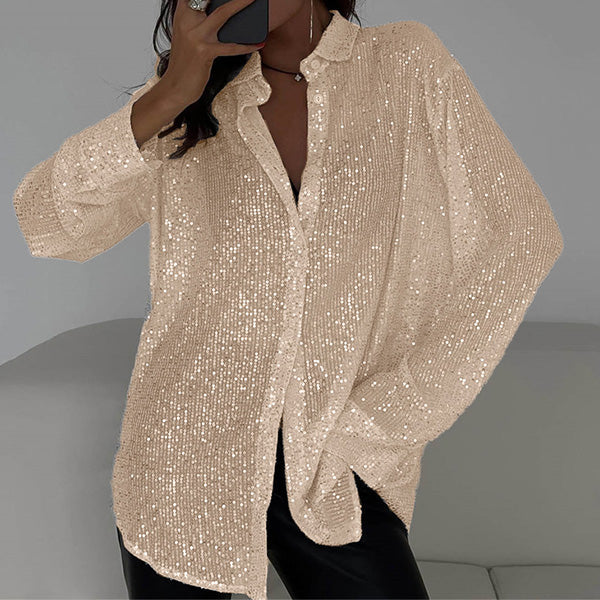 Glimmende Party Top voor Dames met Pailletten | Losvallende Blouse voor Feestelijke Avonden