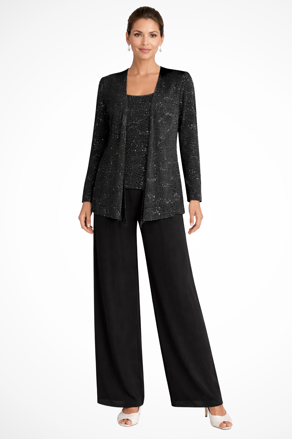 Dames Driedelig Pak met Pailletten en Kant - Wide Leg Broek Gala Outfit