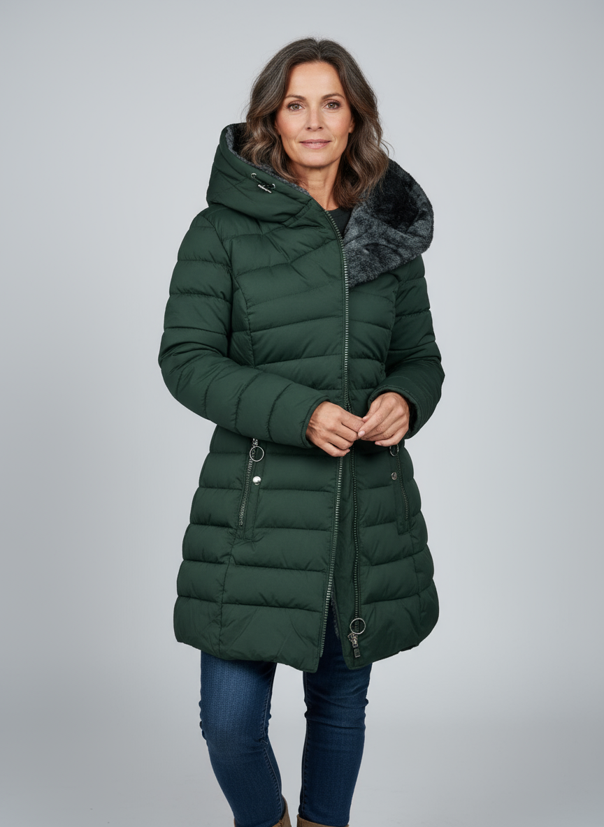 Dames Warme Lange Jas – Zwart, Gewatteerd, Ideaal voor Koude Seizoenen en Casual Outfits