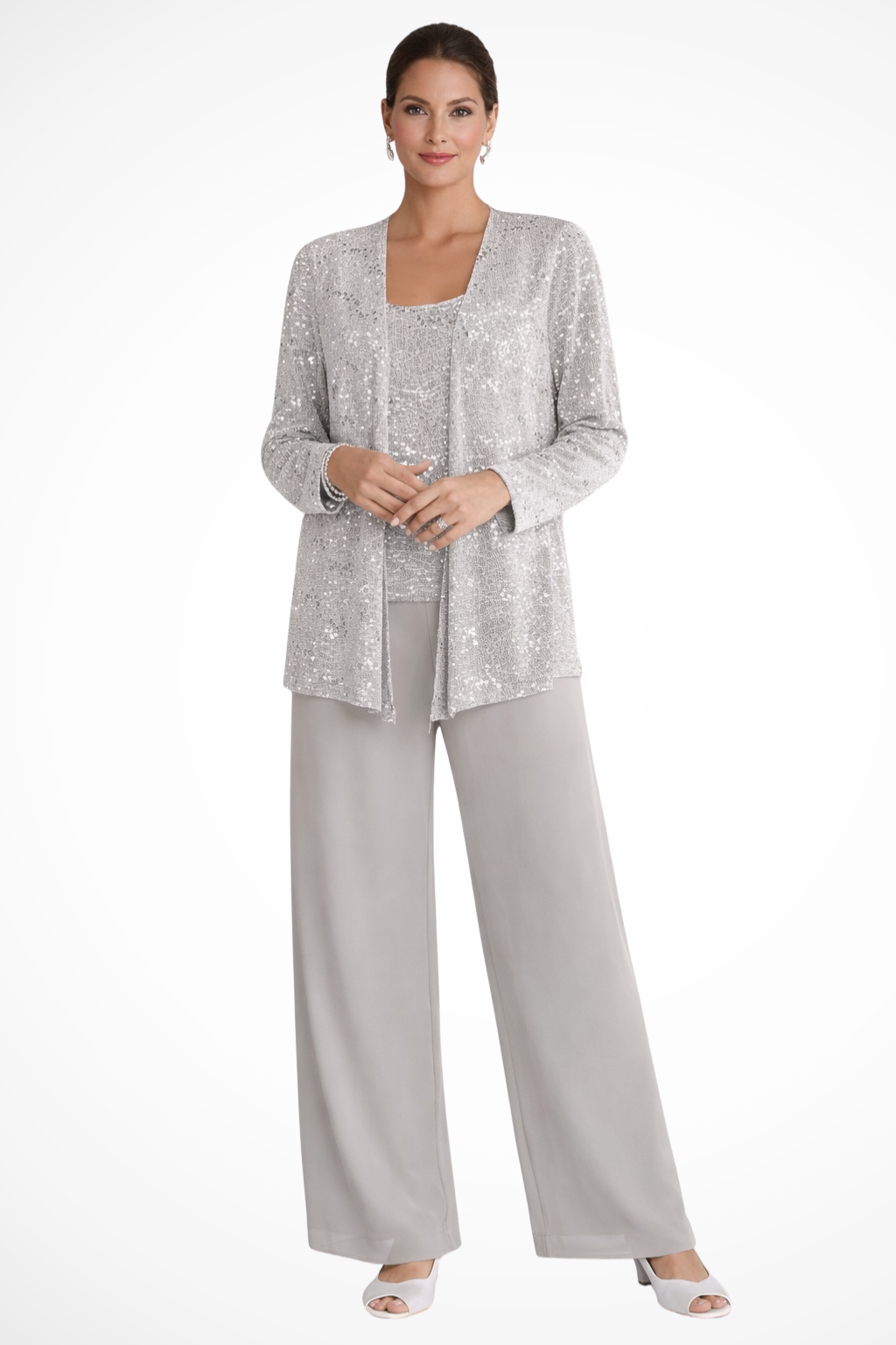 Dames Driedelig Pak met Pailletten en Kant - Wide Leg Broek Gala Outfit