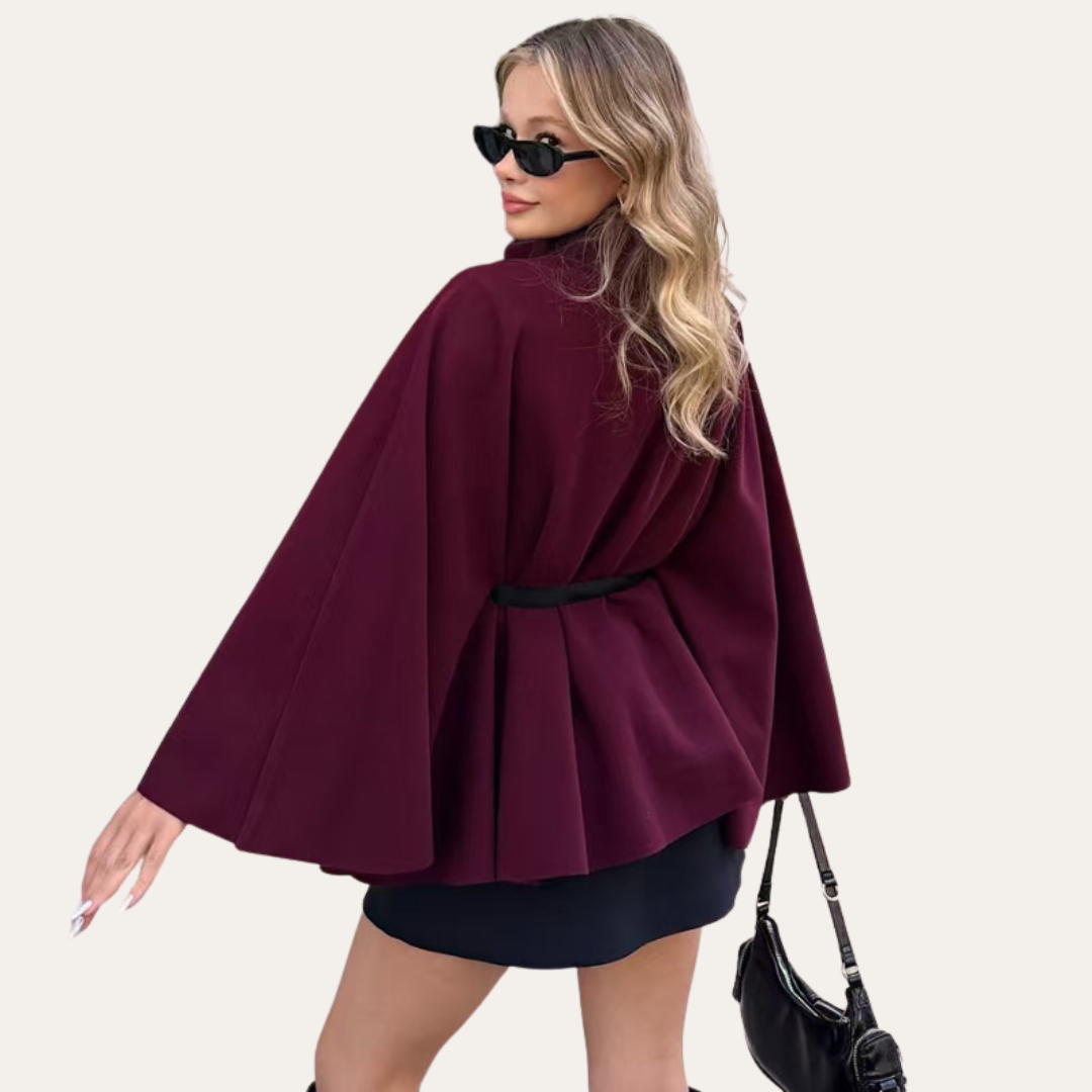 Dames Wollen Cape Mantel – Effen, Casual voor Herfst en Winter