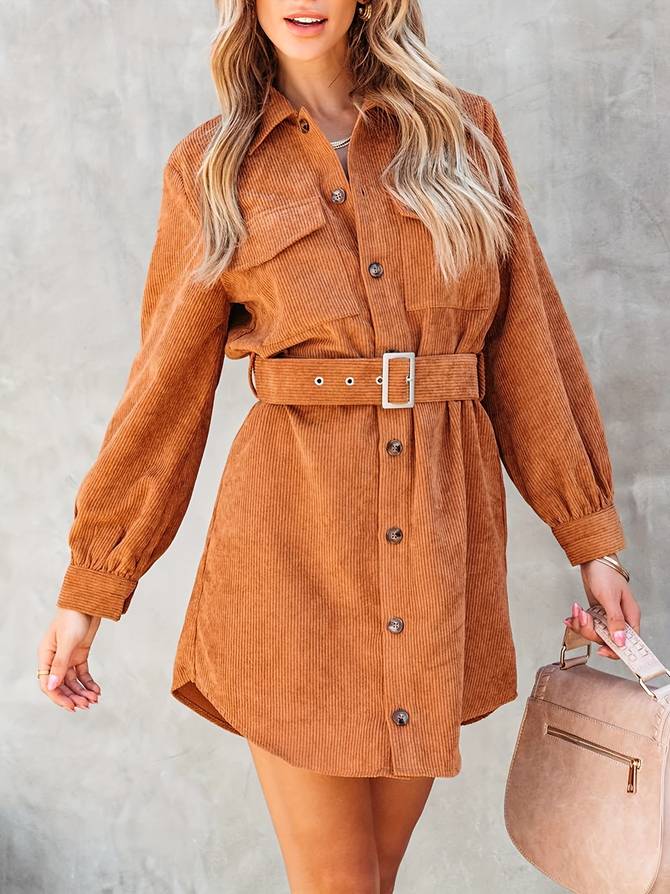 Gerdien | Mini-Jurk voor Dames – Tijdloze Elegantie met Corduroy Stof