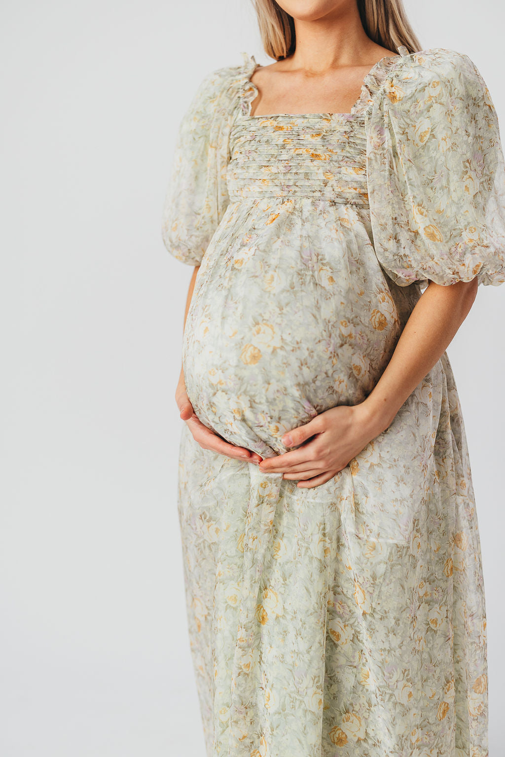 Eilina | Dames Maxi Jurk Zwangerschap – Flatterende Empire Taille en Romantische Ballonmouwen