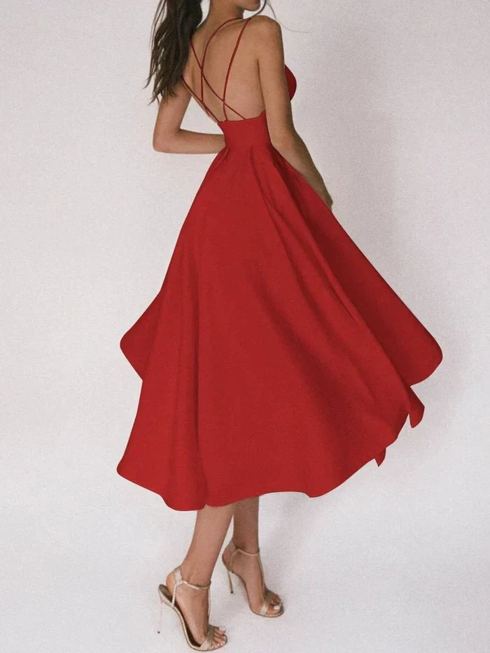 Imke | Dames midikleed met sexy kruisrug – elegant en verleidelijk design