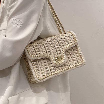 Madelaine | Rieten Handtas met Pareldetail