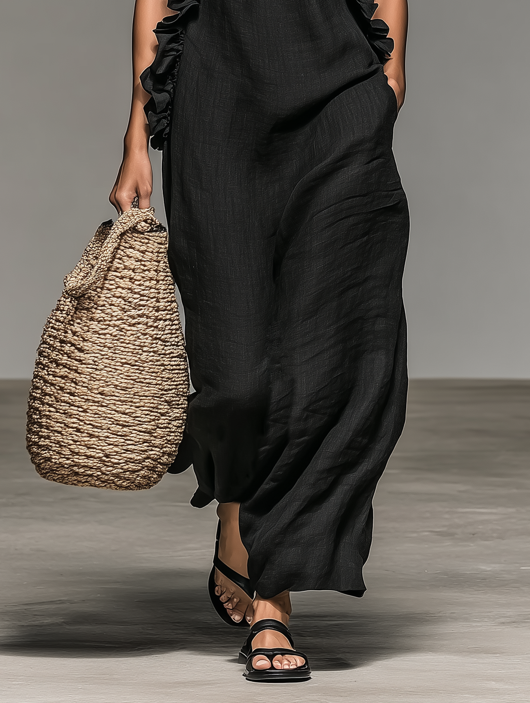 Dames Maxi Jurk met Volant Mouwloos Zomerjurk