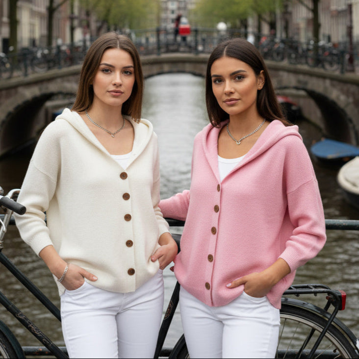 Dames Gebreide Hoodie met Bloemenprint – Zacht Katoen, Casual Sweatshirt voor Herfst en Winter