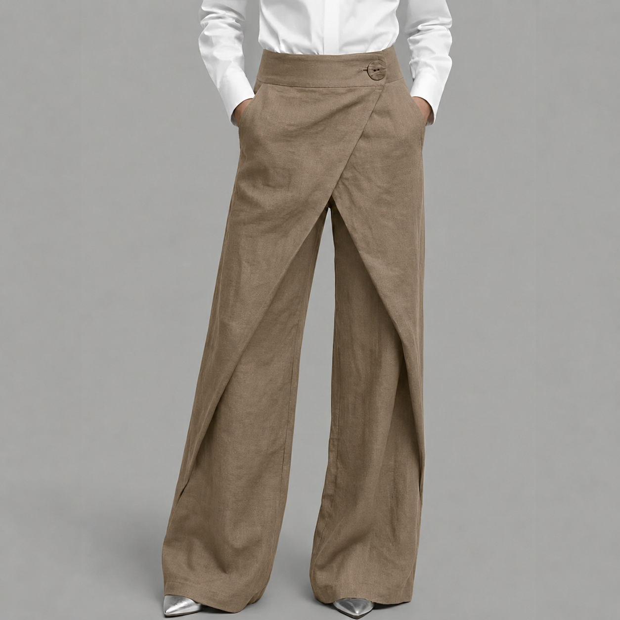 Penelope - Asymmetrische Gelaagde Wijde Broek met Knopen