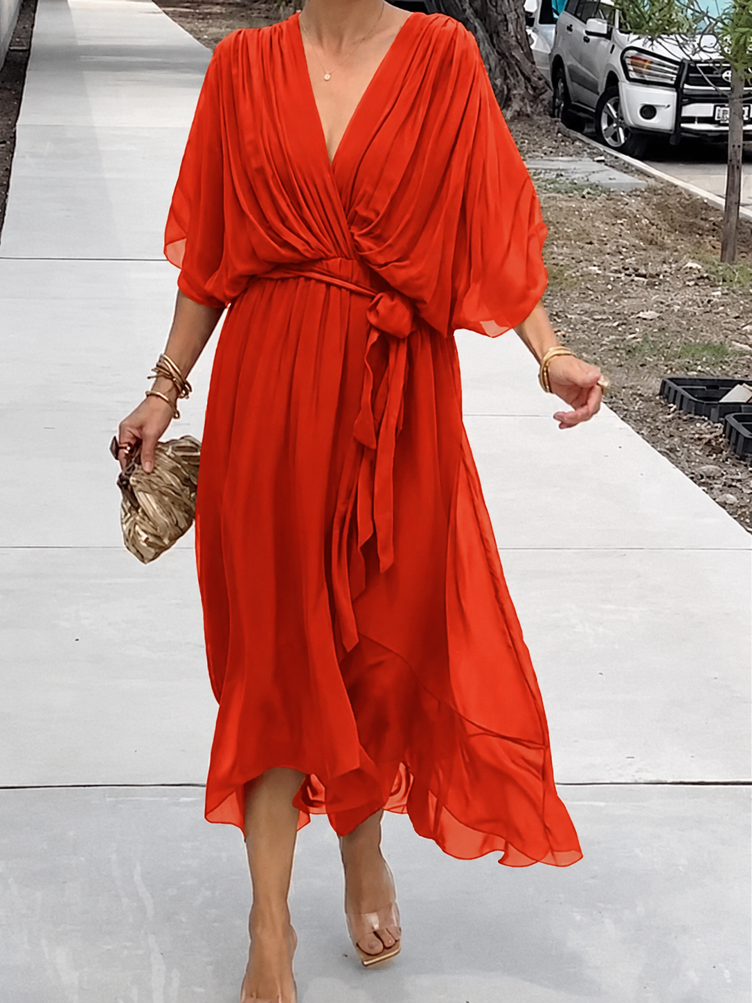 Louisa – Chiffon jurk met v-hals