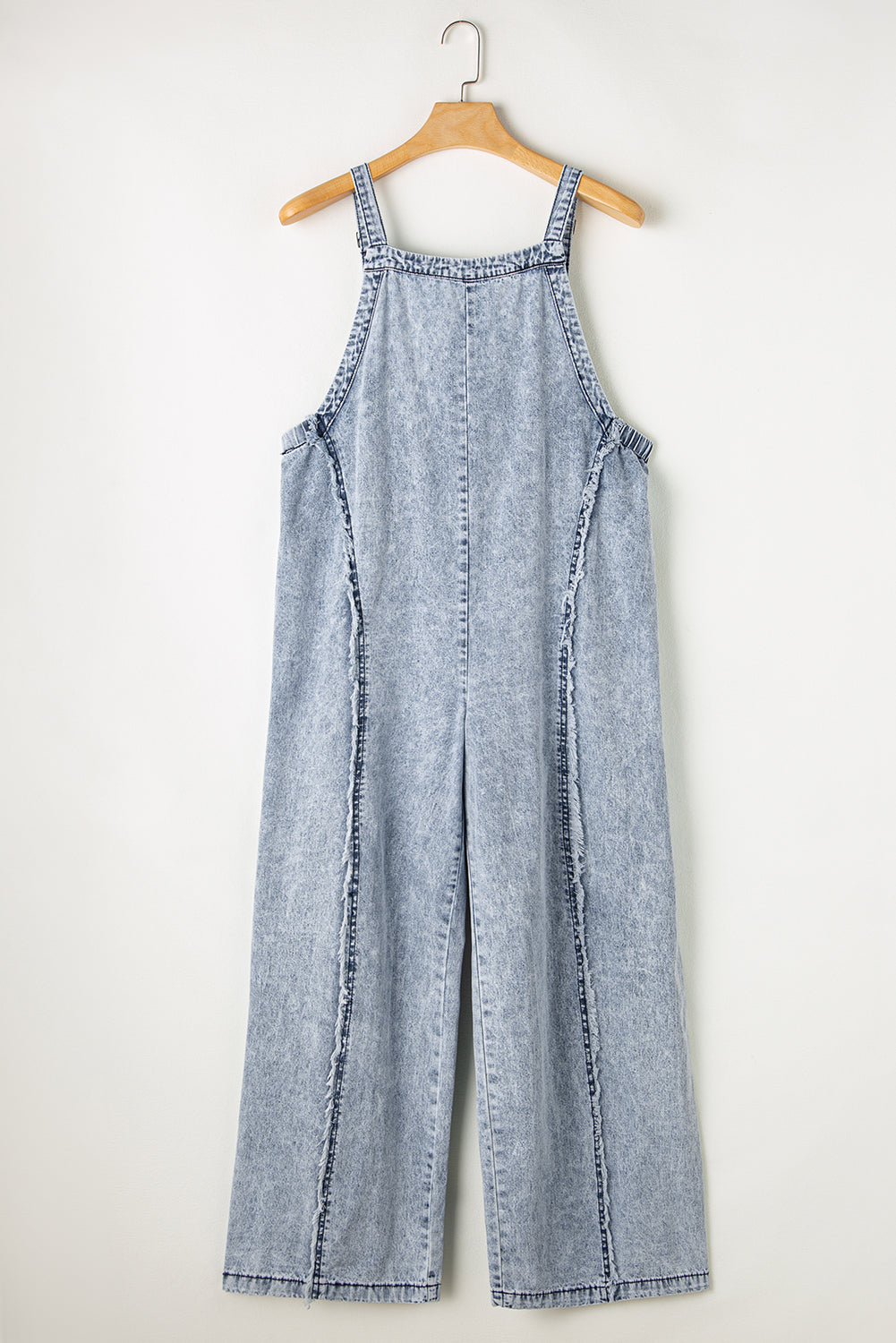 Blauwe denim overall met wijde pijpen