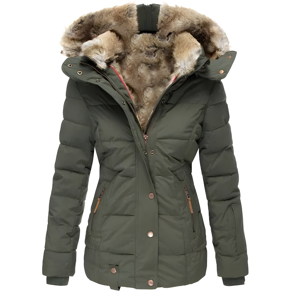 Lina Dames Winterjas | Gewatteerde Lange Jas met Verwijderbare Bontkap