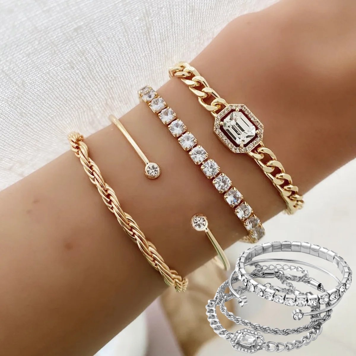 Barbara | Luxe dames armbandenset – minimalistisch design met sprankelende kristallen