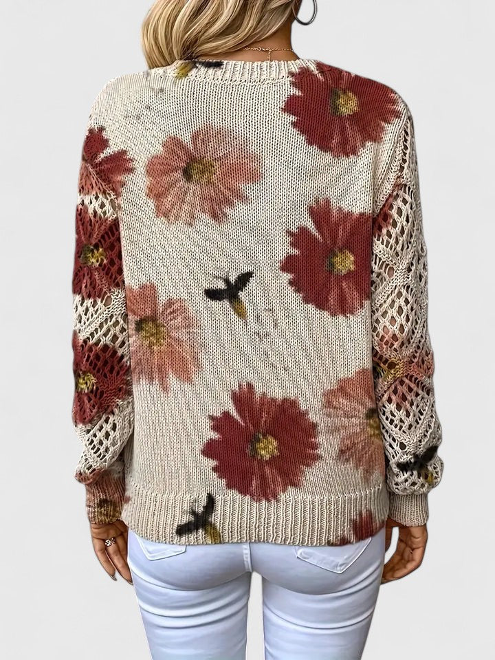Trui Dames | Luchtige Gebreide Trui met Bloemenprint