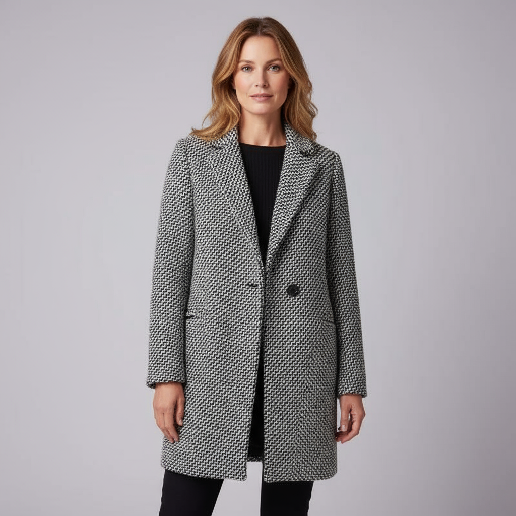 Dames Tijdloze Wolmix Jas – Lange Fit, Zwart, Perfect voor Herfst en Winter