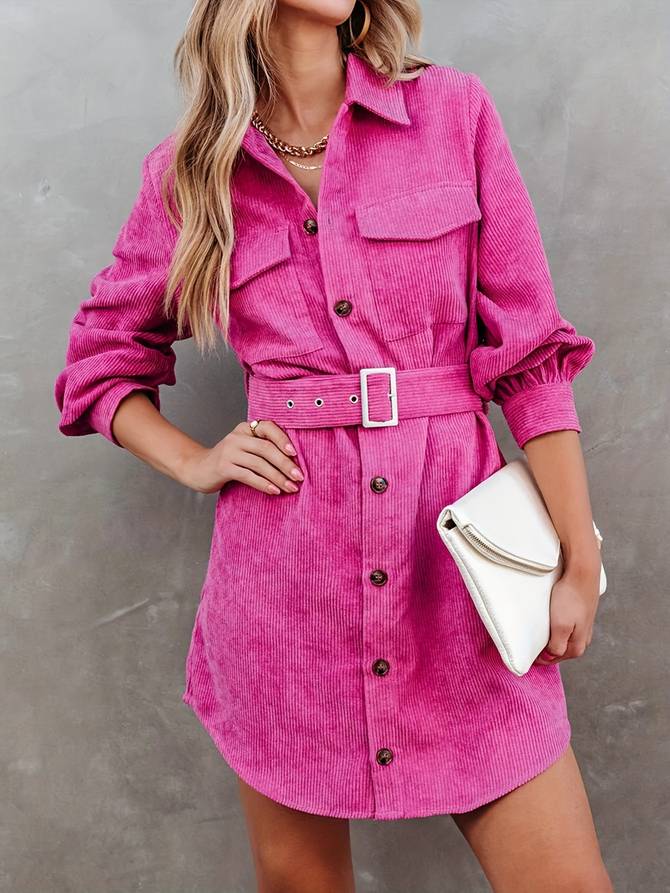 Gerdien | Mini-Jurk voor Dames – Tijdloze Elegantie met Corduroy Stof