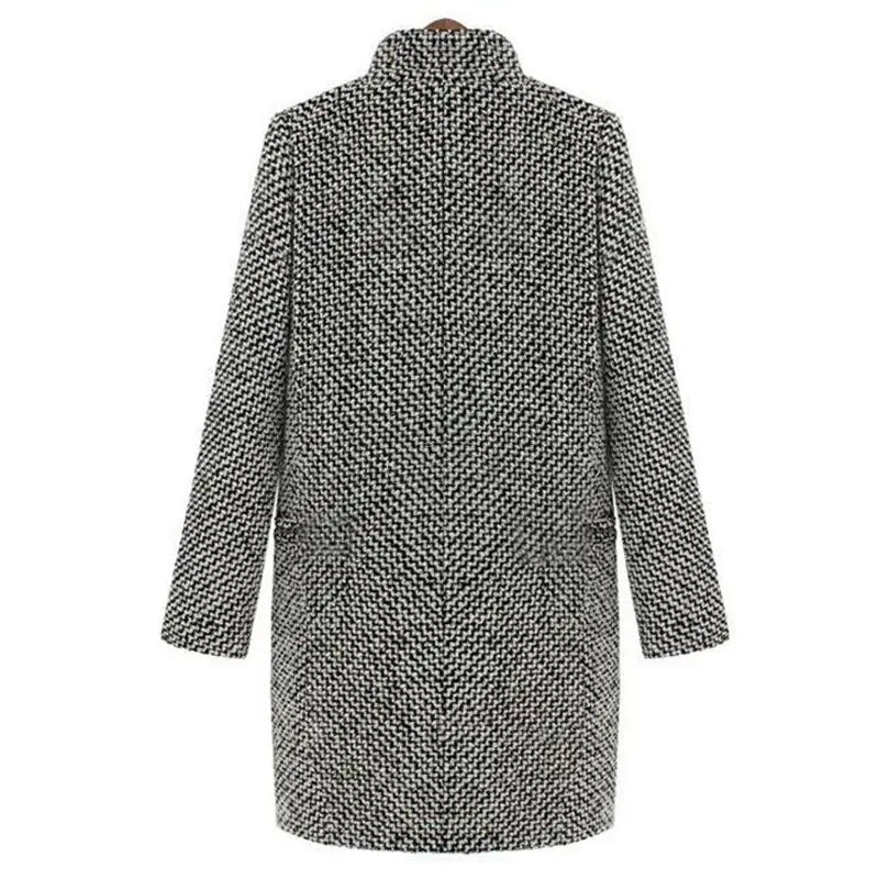 Dames Tijdloze Wolmix Jas – Lange Fit, Zwart, Perfect voor Herfst en Winter