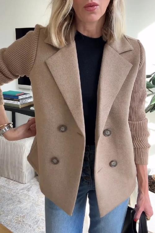 Dames Blazer met Gebreide Mouwen – Tijdloos Zwart, Casual en Business Outfit