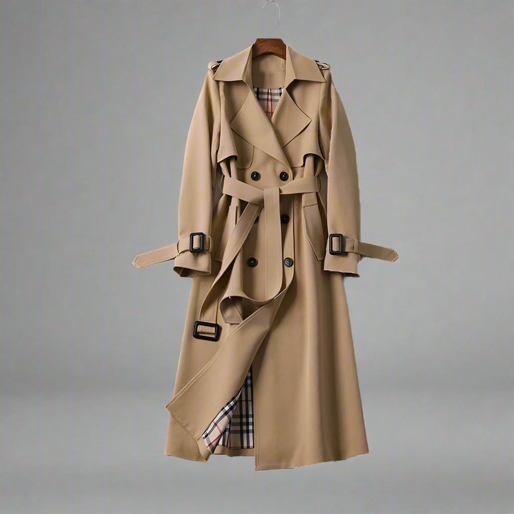 Dames Dubbelrijige Trenchcoat met Ceintuur – Klassiek, Tijdloze Jas