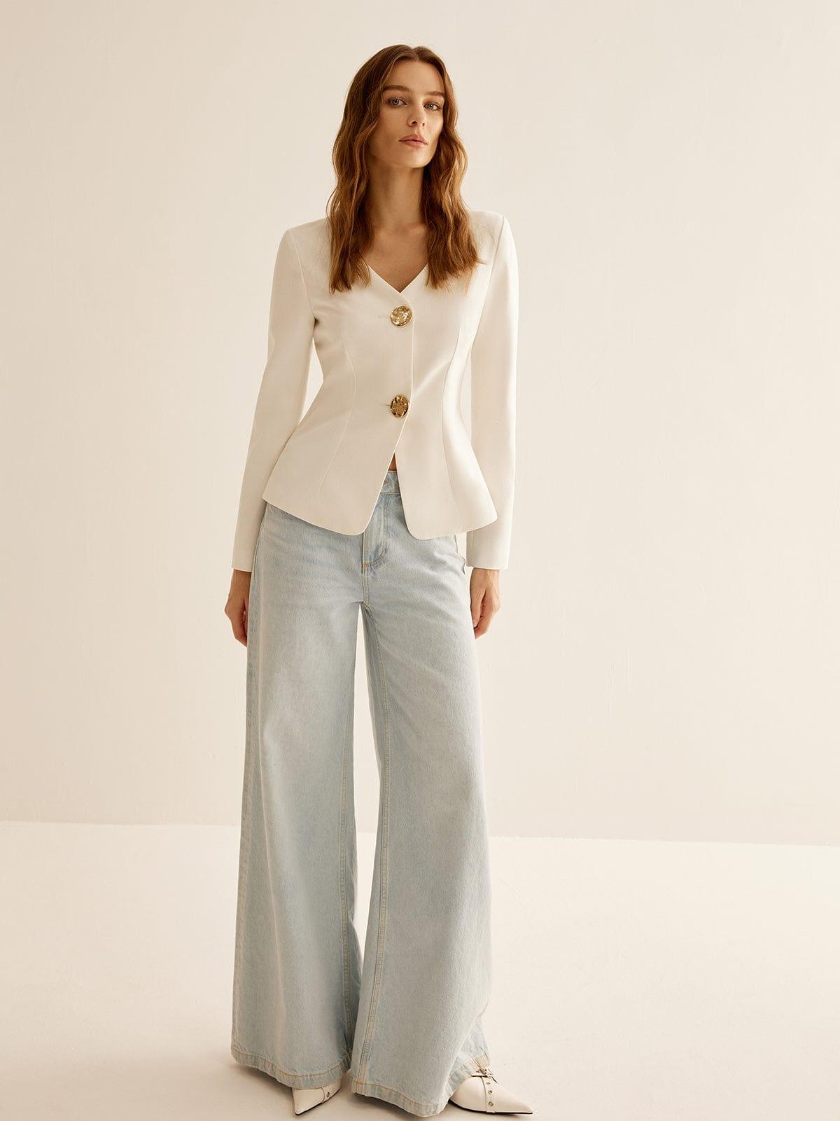 JONI - Minimalistische Blazer met V-Hals voor Dames