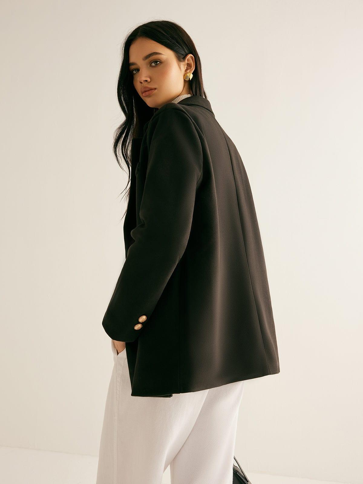 Zwarte blazer dames | Slim fit blazer met gouden dubbele knopen