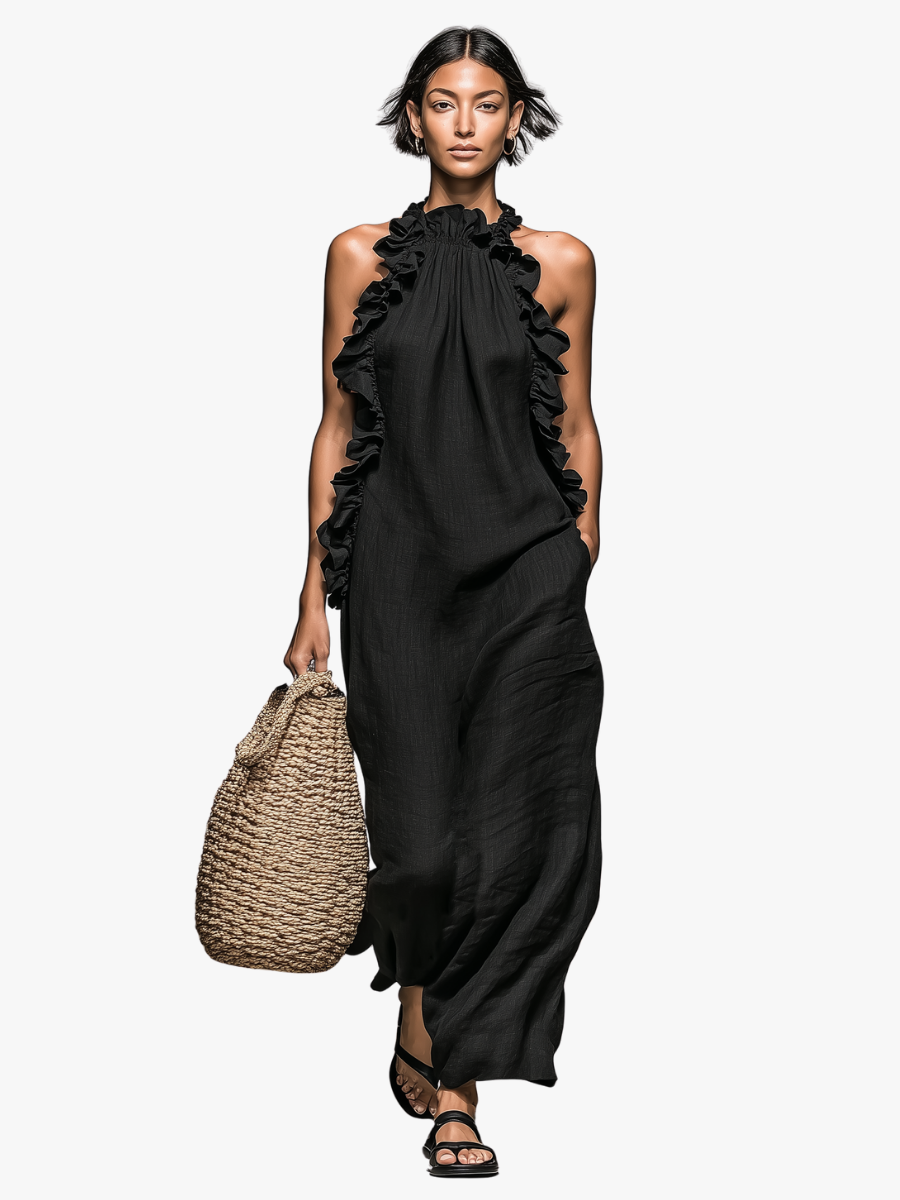 Dames Maxi Jurk met Volant Mouwloos Zomerjurk