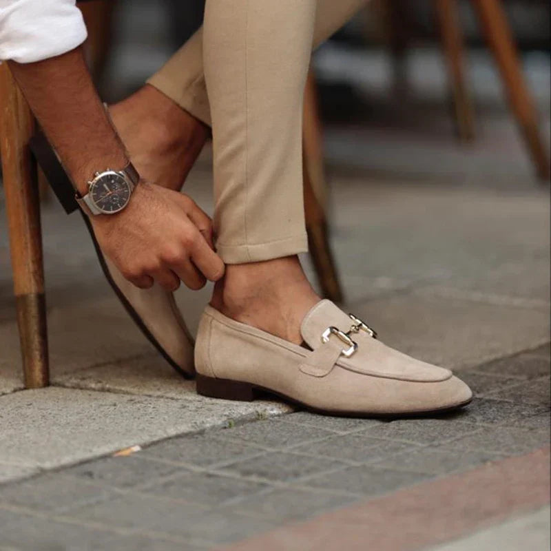 Heren Suède Loafers Instapper – Formele Herenschoenen met Goudkleurig Detail