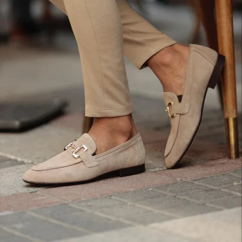 Heren Suède Loafers Instapper – Formele Herenschoenen met Goudkleurig Detail