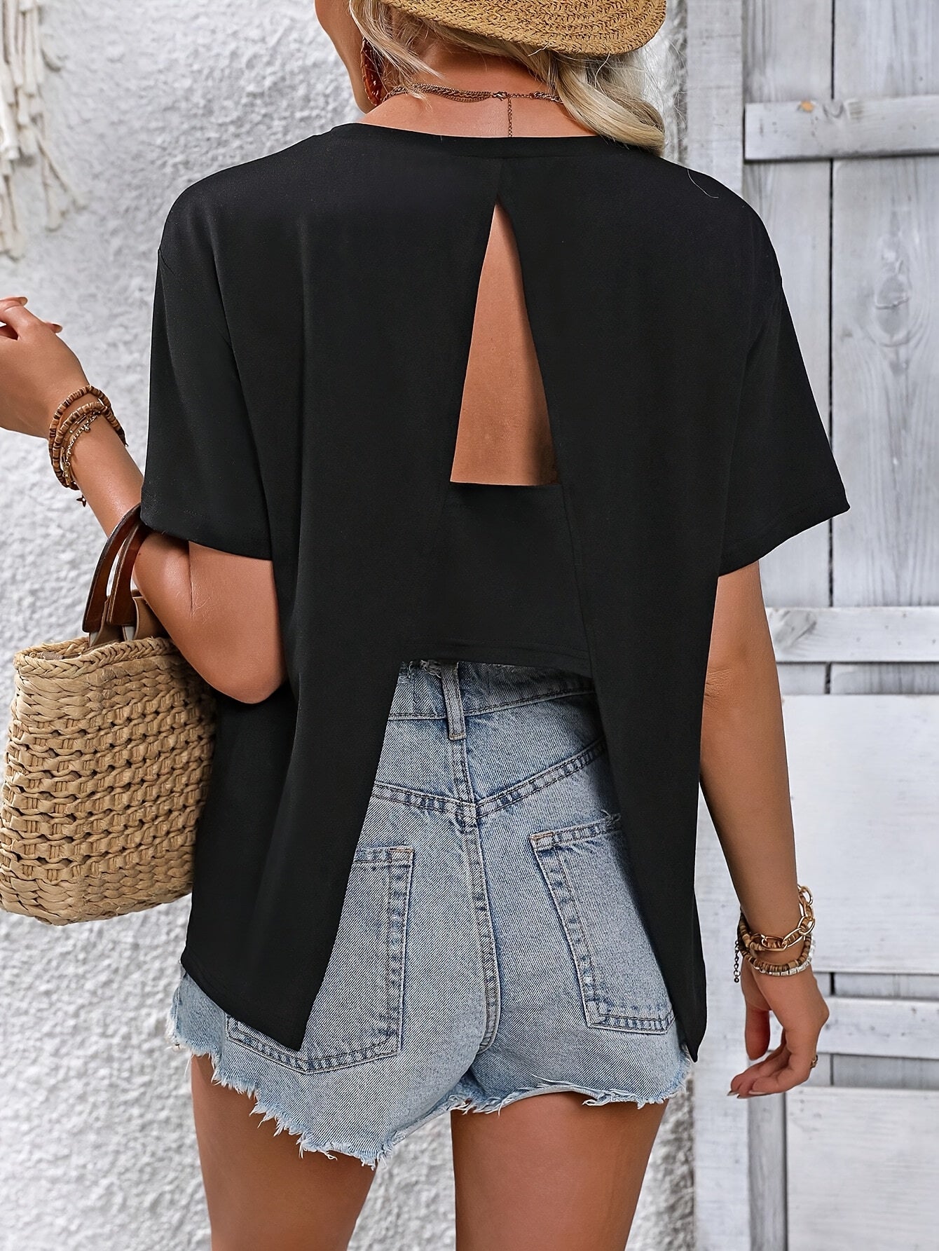 Conny | Dames Top – Open Rug, Slim Fit, Lichtgewicht Polyester