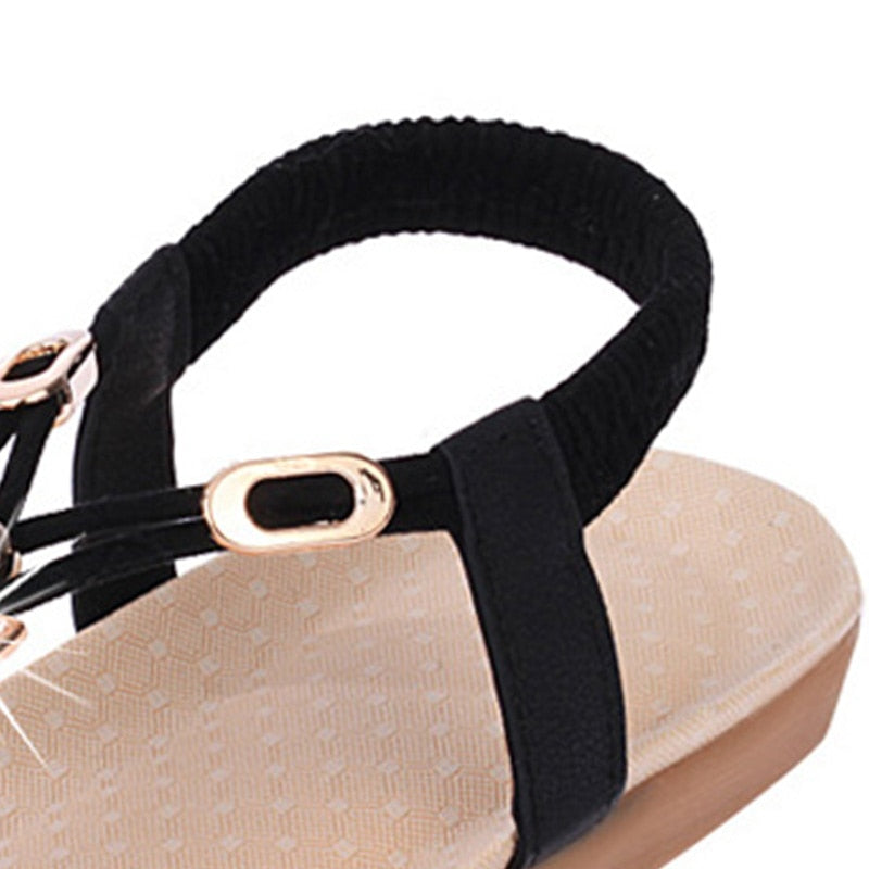 Platte Sandalen voor Dames – PU Leer met Schattig Uilendesign – Comfortabele Elastische Hielband