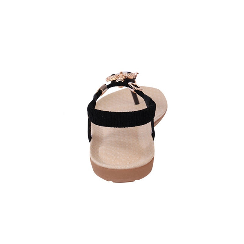 Platte Sandalen voor Dames – PU Leer met Schattig Uilendesign – Comfortabele Elastische Hielband