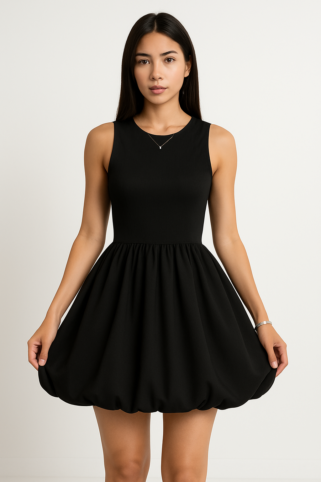 Ariane | Dames Mini Jurk – Getailleerd, Mouwloos Bovenstuk, Flared Rok, Bubble Zoom