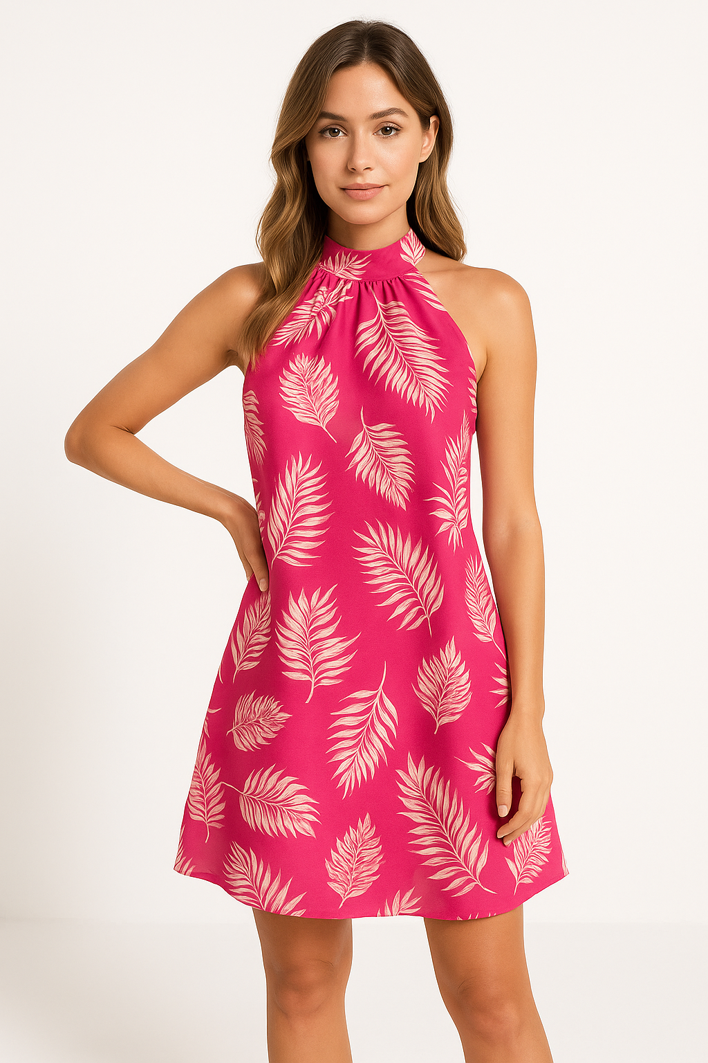 Binta | Dames Halter Jurk – Losvallend Model met Botanische Print en Mini Lengte