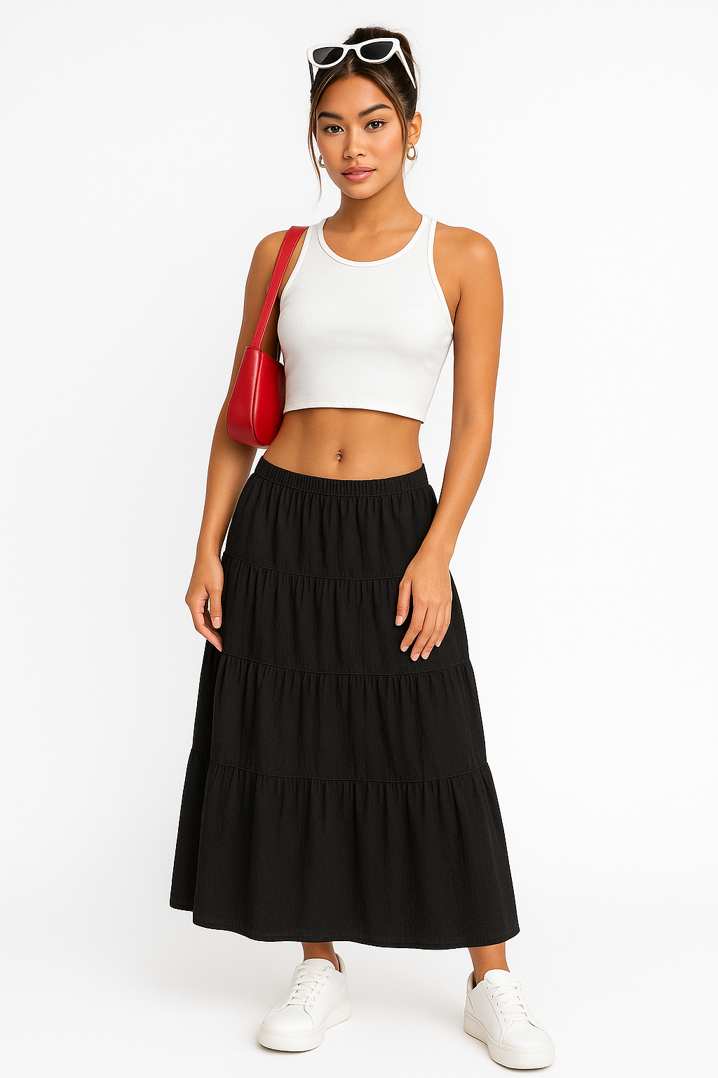 Brechje | Dames Maxi Rok – A-lijn Pasvorm, Gelaagde Ruffles, Trekkoord Taille