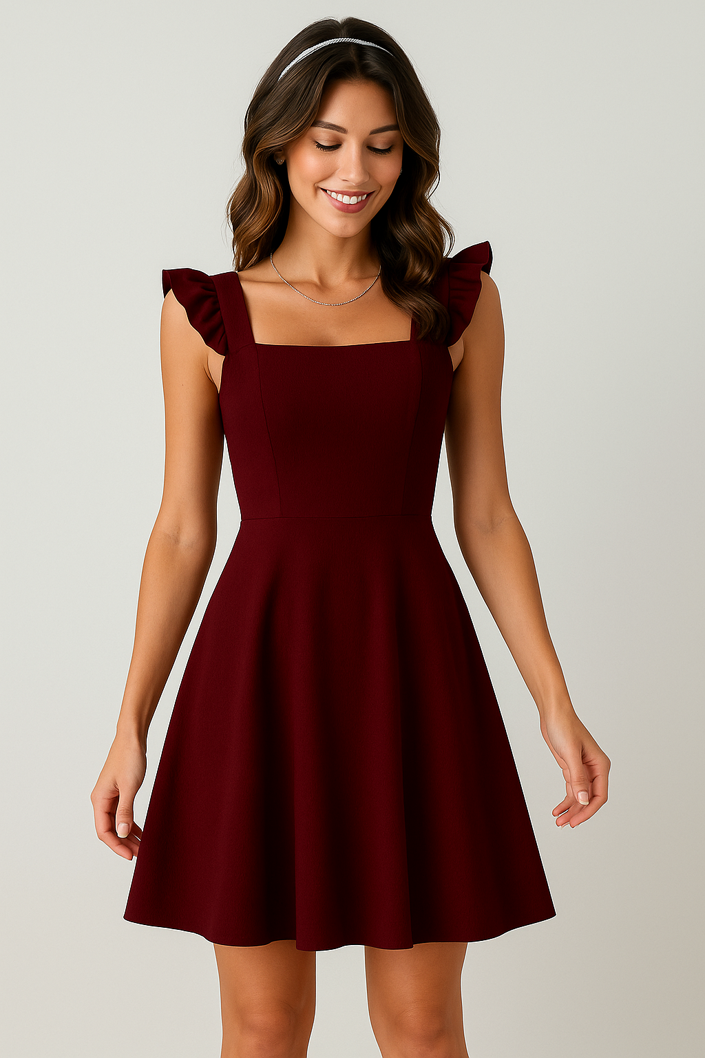 Debora | Dames Mini Jurk - Fit en Flare met Ruches Bandjes en Ademend Materiaal