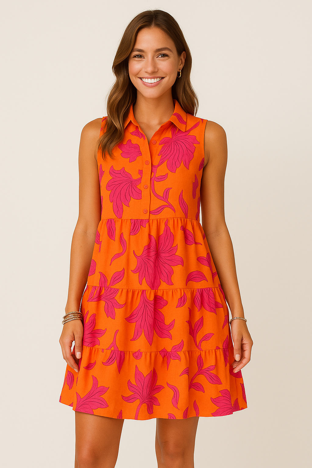 Eelzabeth | Dames Mini Jurk – A-lijn, Mouwloos, Bloemenprint, Knoopsluiting, Luchtige Stof