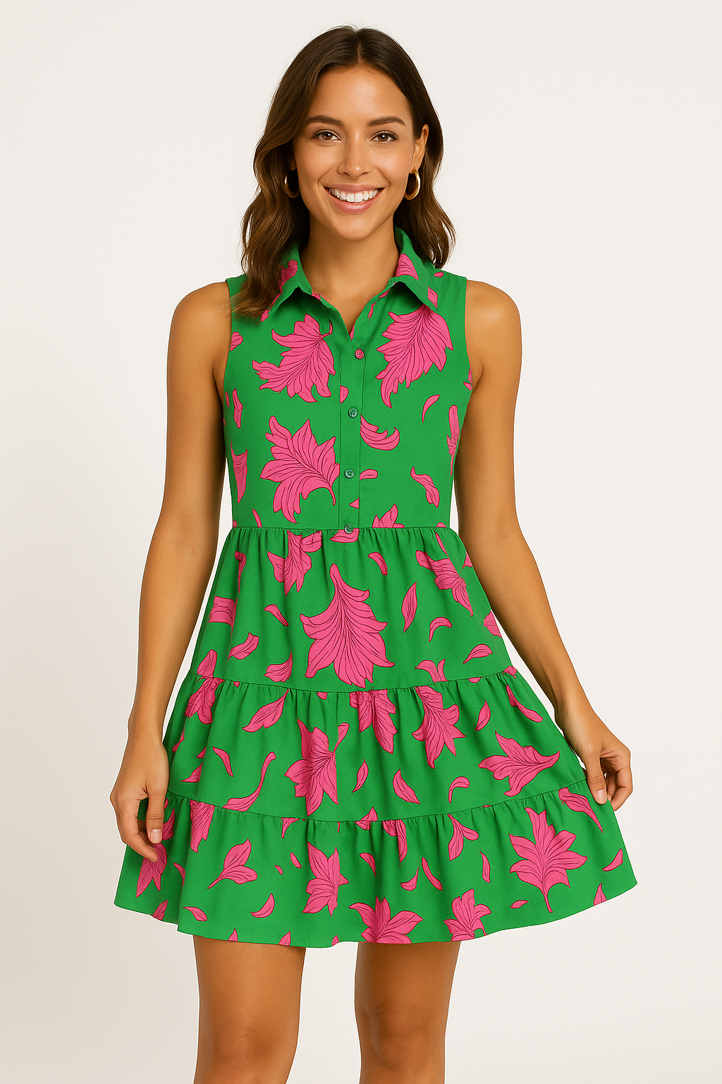 Eelzabeth | Dames Mini Jurk – A-lijn, Mouwloos, Bloemenprint, Knoopsluiting, Luchtige Stof