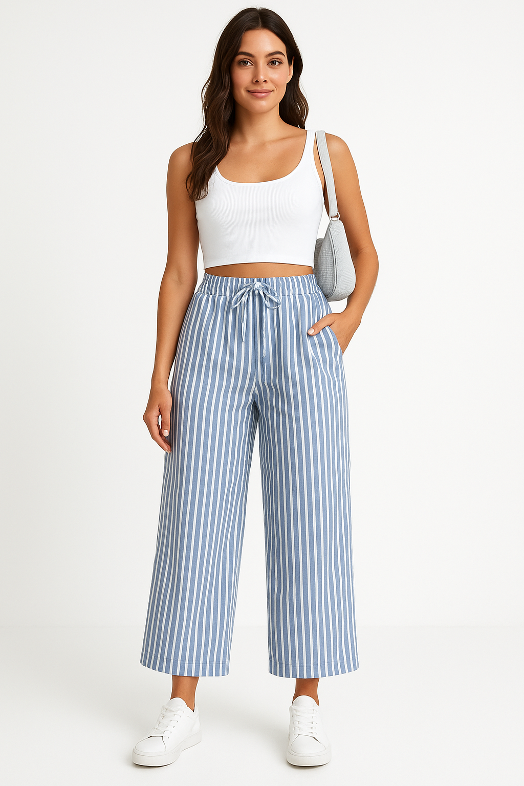 Elisheba | Dames Broek – Wijde Pijpen, Ademend Materiaal, Gestreept Ontwerp, Casual Pasvorm
